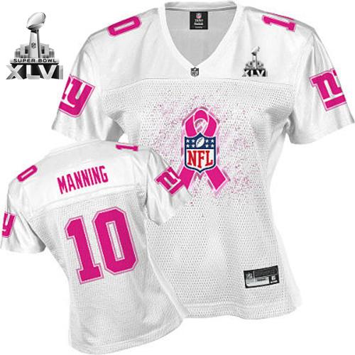 Giants #10 Eli Manning White 2011 Breast Cancer Awareness Super Bowl XLVI Stitched NFL Jersey